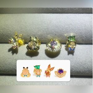 18K Gold Plated Disney Alice In Wonderland Theme Asymmetrical Stud Earrings